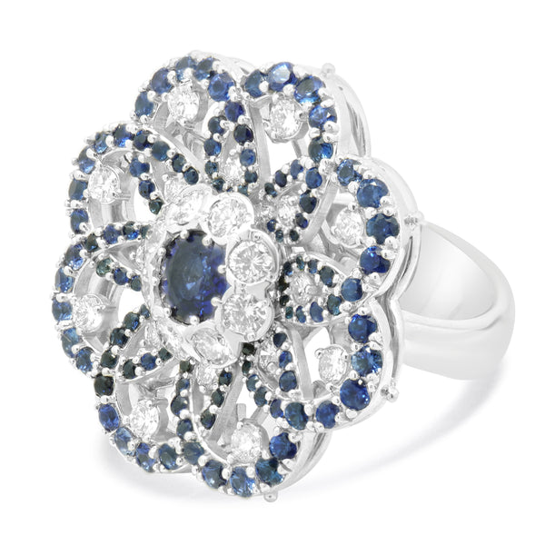 4.31 Carat Sapphire and Diamond 14k White Gold Cocktail Ring
