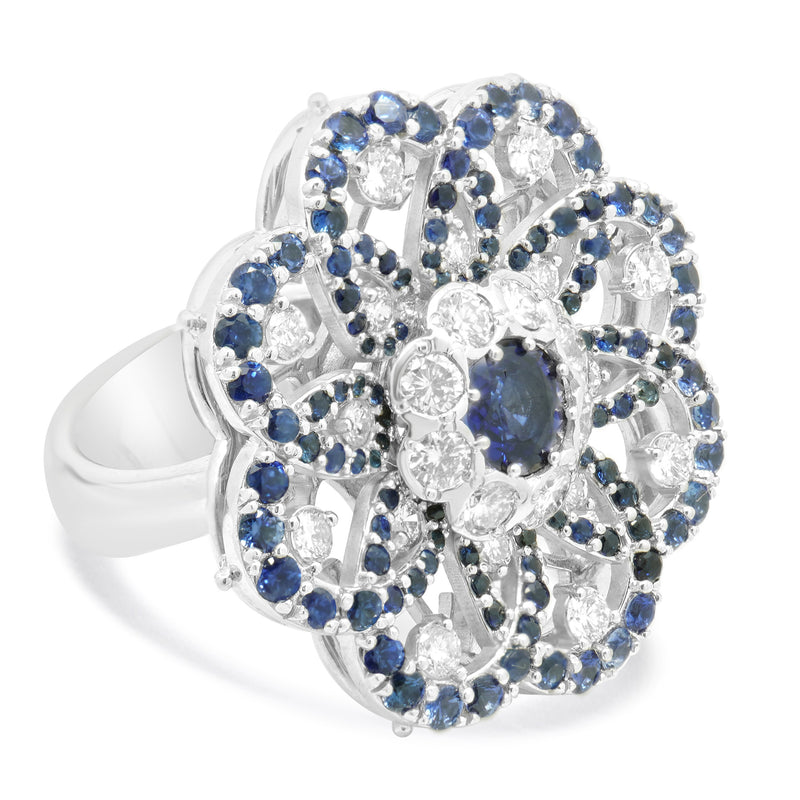 4.31 Carat Sapphire and Diamond 14k White Gold Cocktail Ring