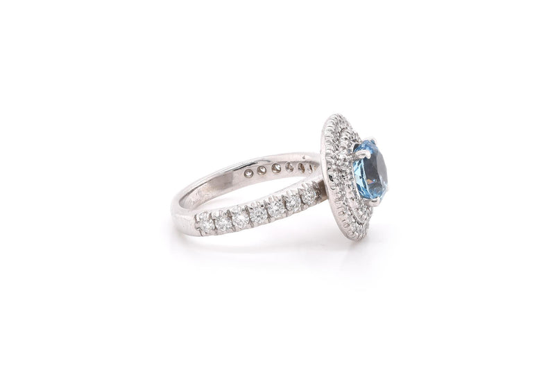 14k White Gold Zircon with Diamond Halo Ring