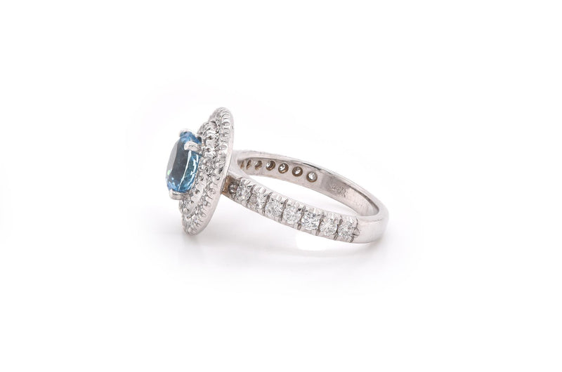 14k White Gold Zircon with Diamond Halo Ring