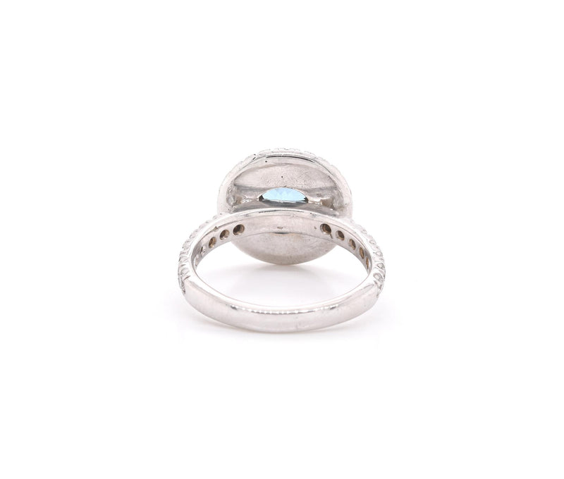 14k White Gold Zircon with Diamond Halo Ring