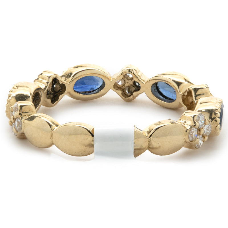14 Karat Yellow Gold Diamond and Sapphire Star Band