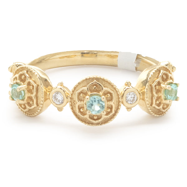 18 Karat Yellow Gold Paraiba Tourmaline and Diamond Band
