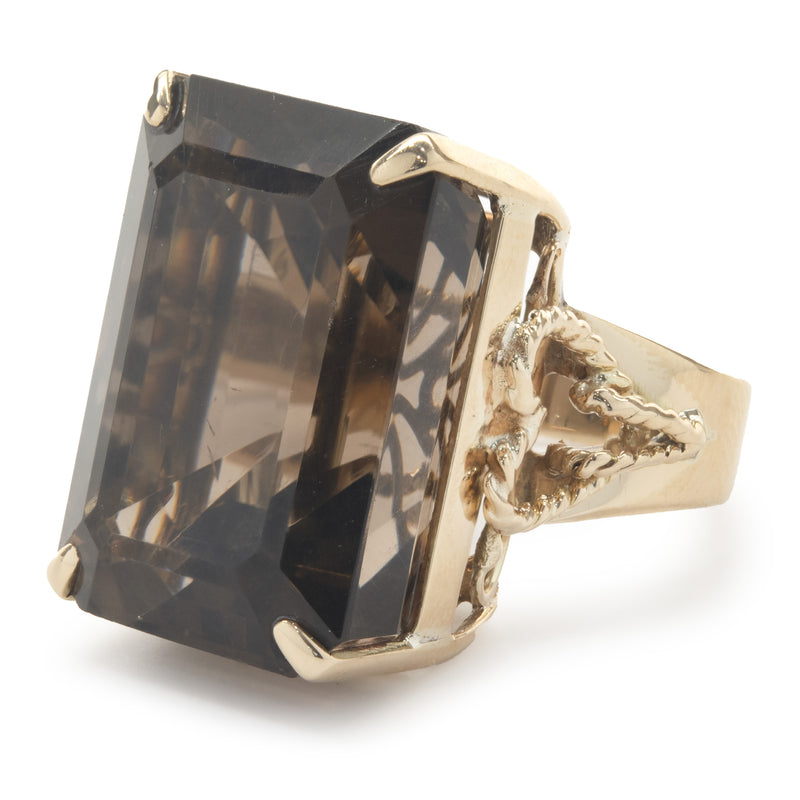 14 Karat Yellow Gold Vintage Smoky Quartz Cocktail Ring