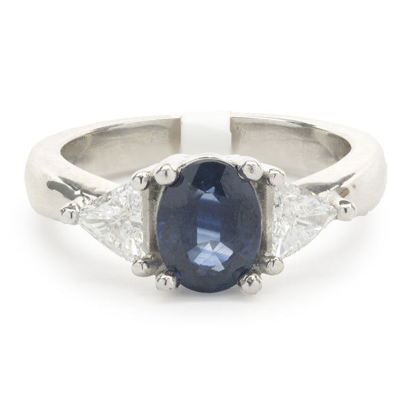 14 Karat White Gold Sapphire and Diamond Three Stone Ring