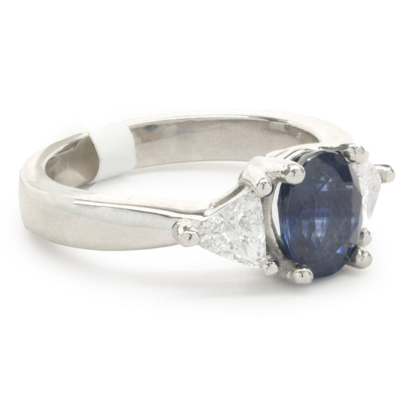 14 Karat White Gold Sapphire and Diamond Three Stone Ring