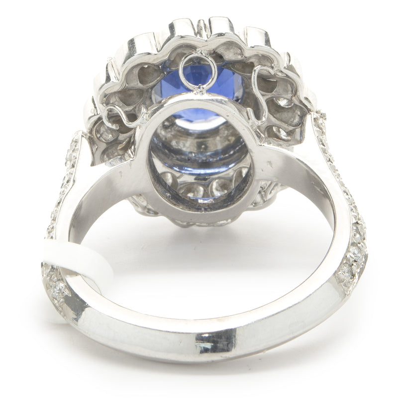 14 Karat White Gold Sapphire and Diamond Double Halo Ring