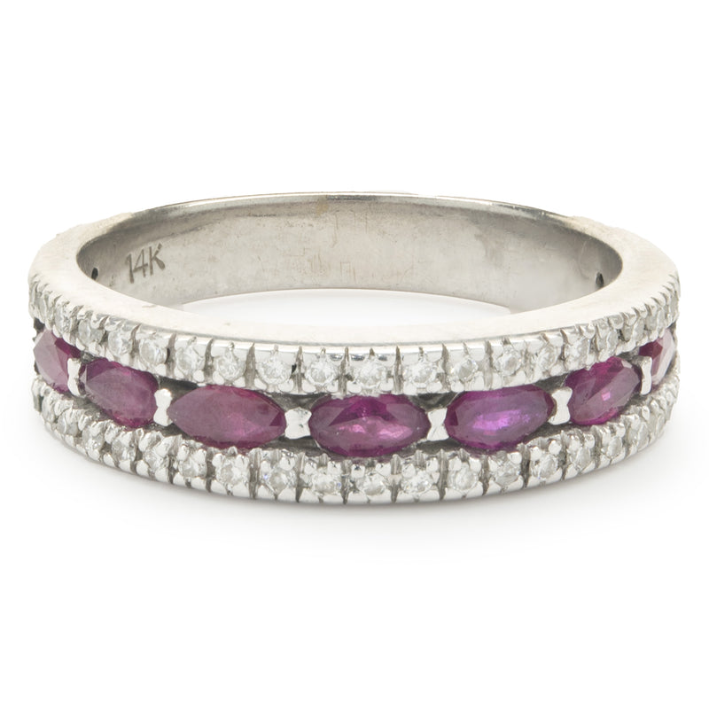 14 Karat White Gold Ruby and Diamond Band