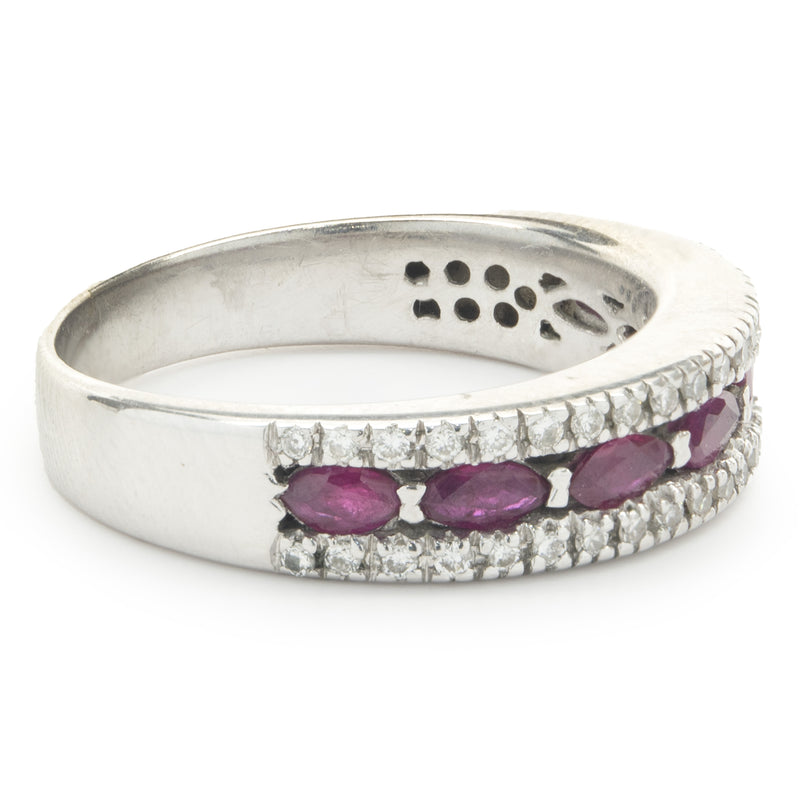 14 Karat White Gold Ruby and Diamond Band