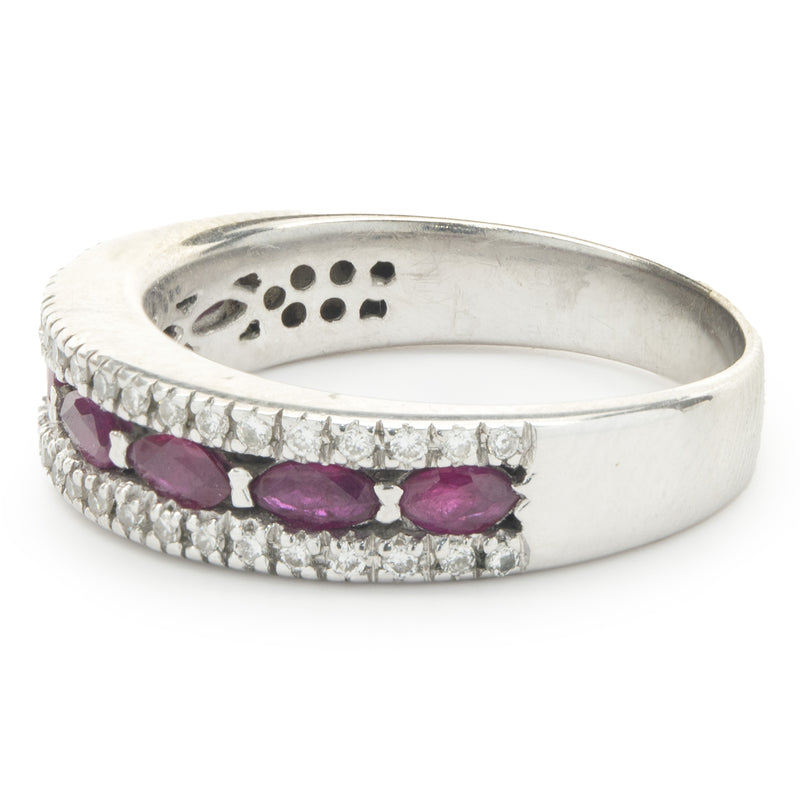 14 Karat White Gold Ruby and Diamond Band