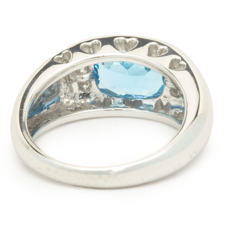 14 Karat White Gold Blue Topaz and Diamond Ring