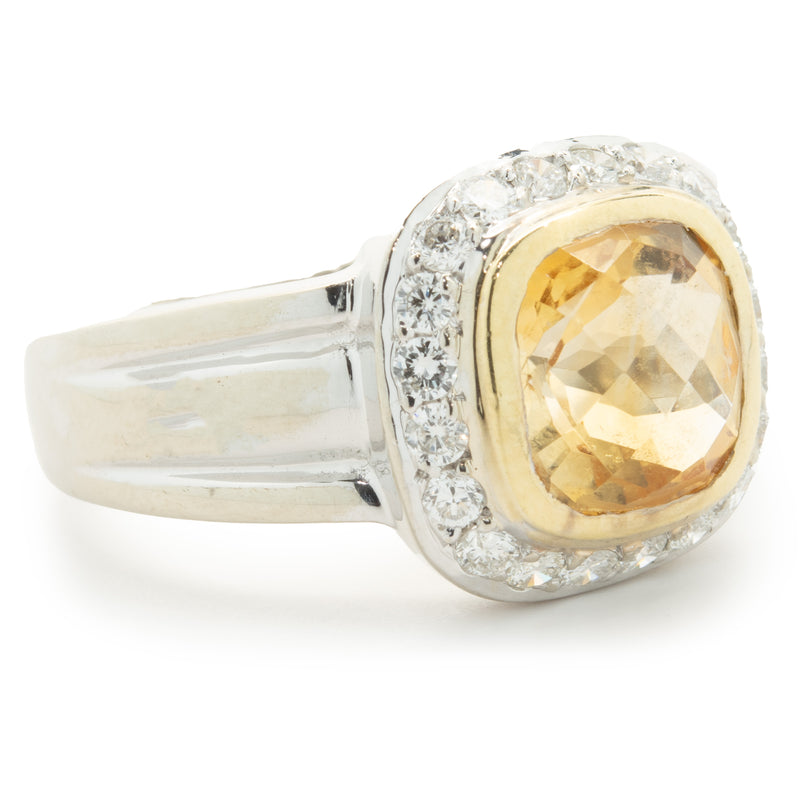 18 Karat White Gold Citrine and Diamond Ring