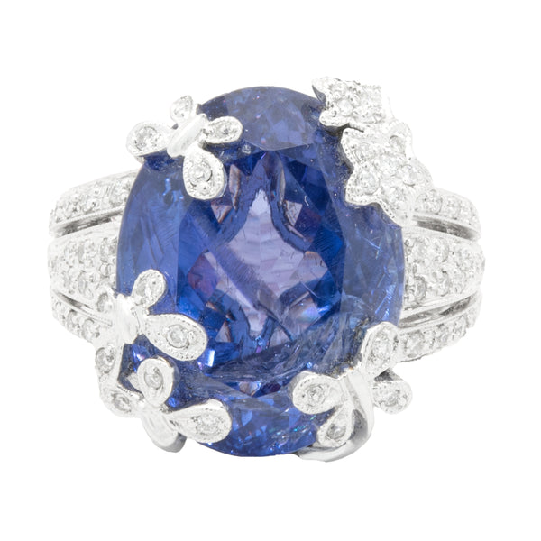 18 Karat White Gold Tanzanite and Diamond Butterfly Ring
