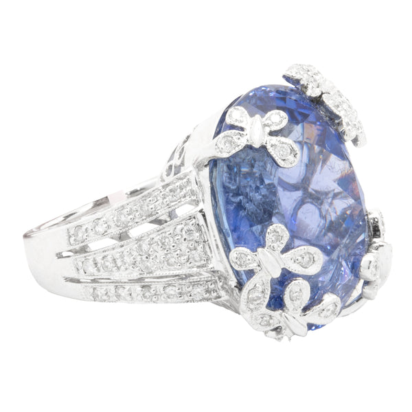 18 Karat White Gold Tanzanite and Diamond Butterfly Ring