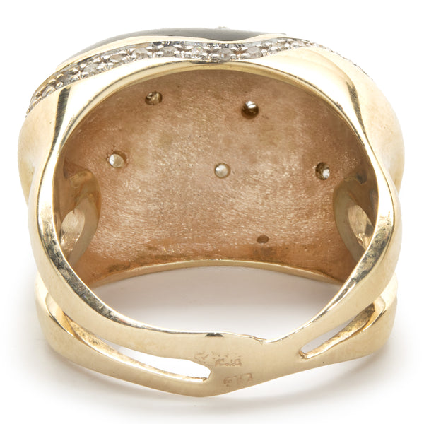 14 Karat Yellow Gold Black Enamel and Diamond Cocktail Ring
