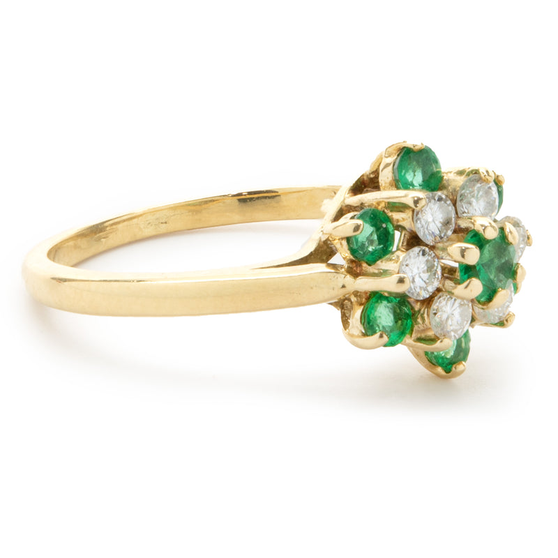 14 Karat Yellow Gold Diamond and Emerald Cocktail Ring