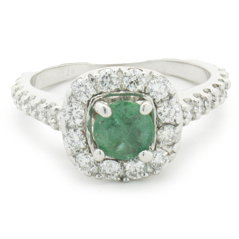 14 Karat White Gold Emerald and Diamond Ring
