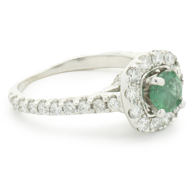 14 Karat White Gold Emerald and Diamond Ring