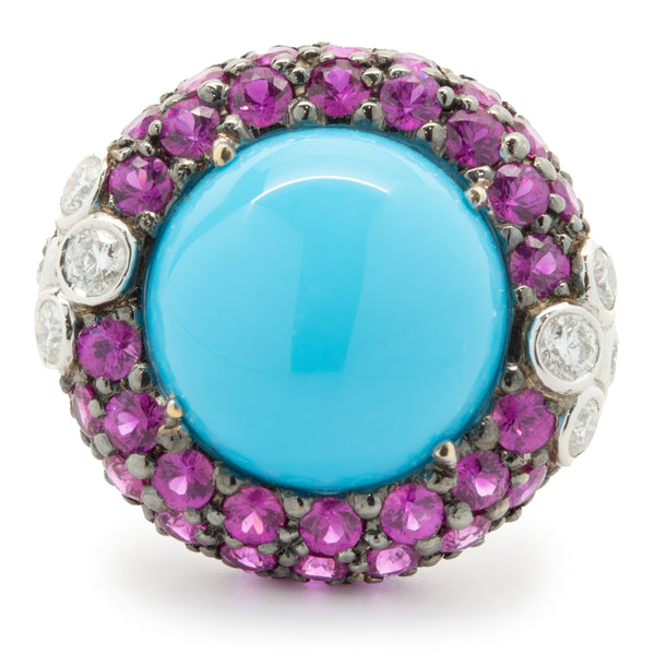 18 Karat White Gold Sleeping Beauty, Ruby, and Diamond Cocktail Ring