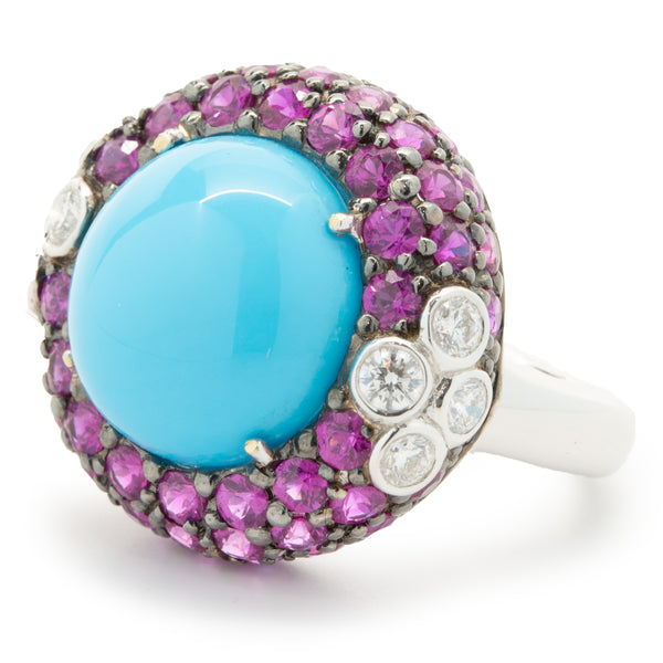 18 Karat White Gold Sleeping Beauty, Ruby, and Diamond Cocktail Ring