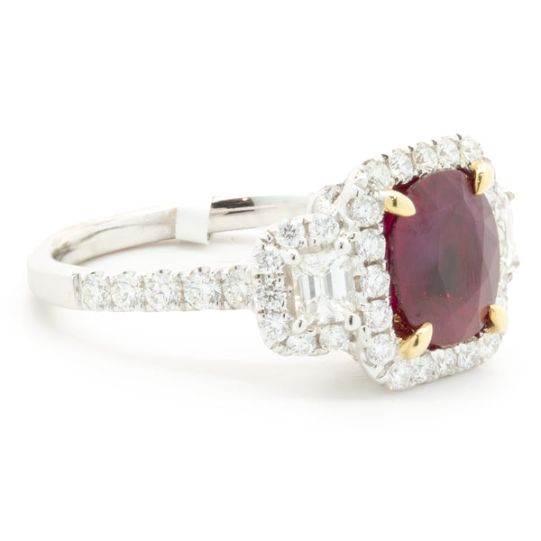 18 Karat White Gold Burmese Ruby and Pave Diamond Ring
