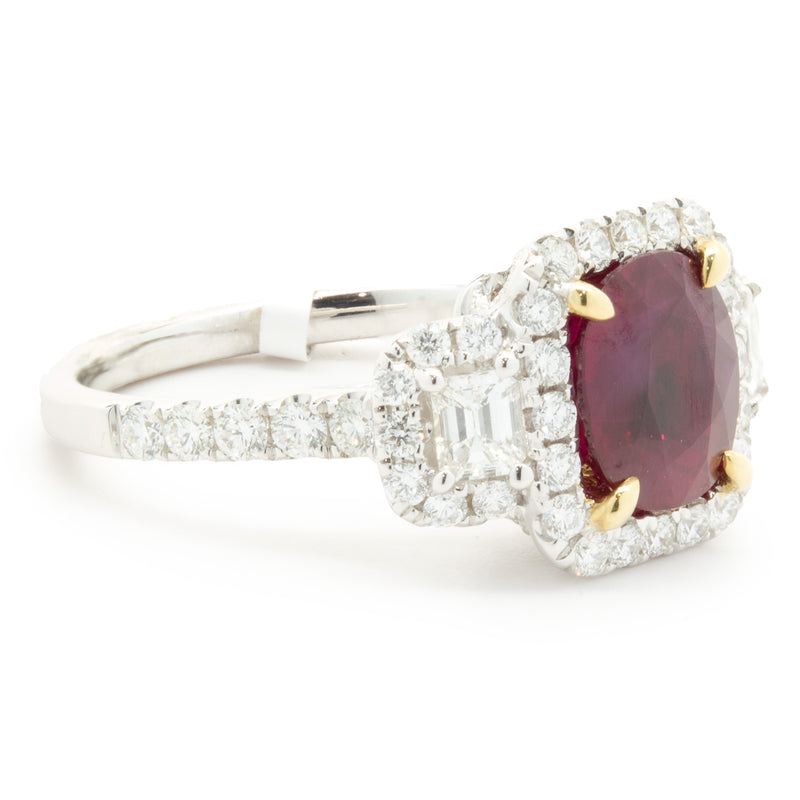 18 Karat White Gold Burmese Ruby and Pave Diamond Ring