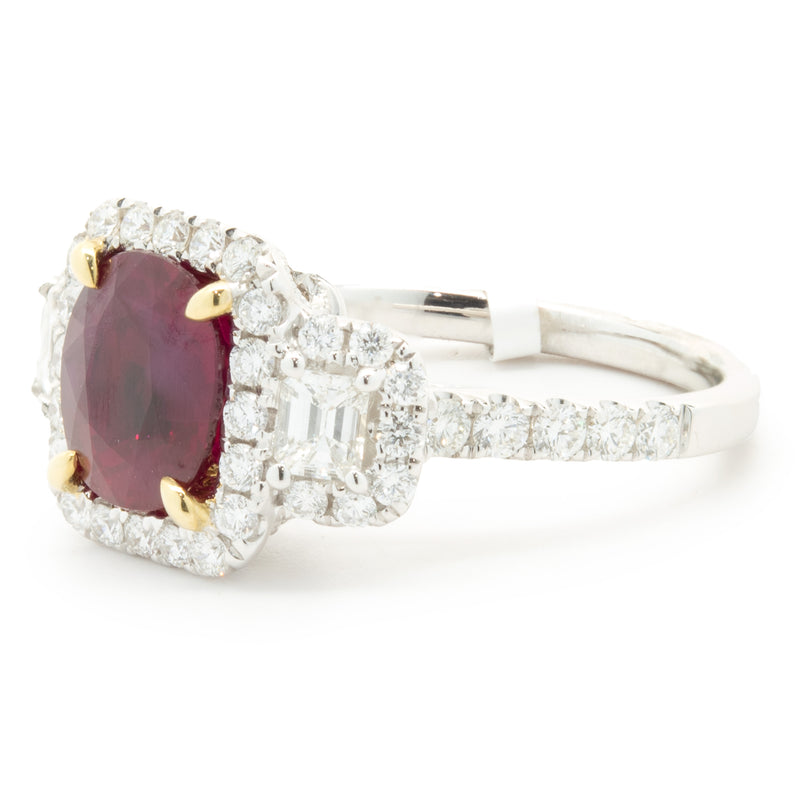 18 Karat White Gold Burmese Ruby and Pave Diamond Ring