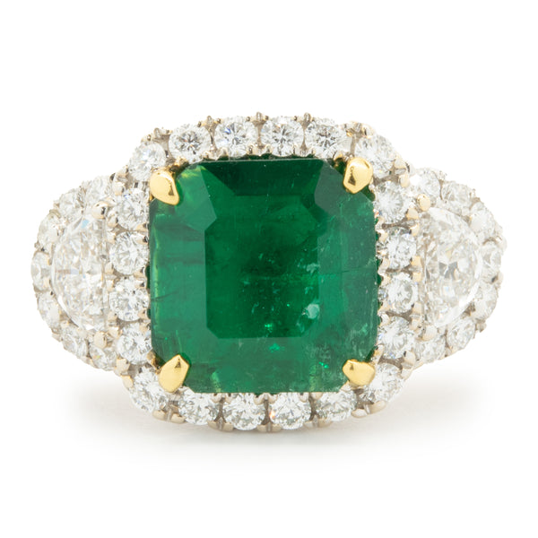 18 Karat Yellow & White Gold Emerald and Pave Diamond Cocktail Ring