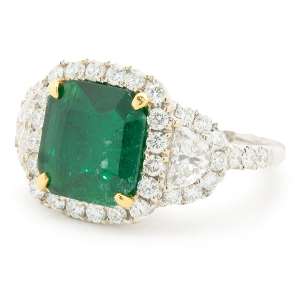 18 Karat Yellow & White Gold Emerald and Pave Diamond Cocktail Ring