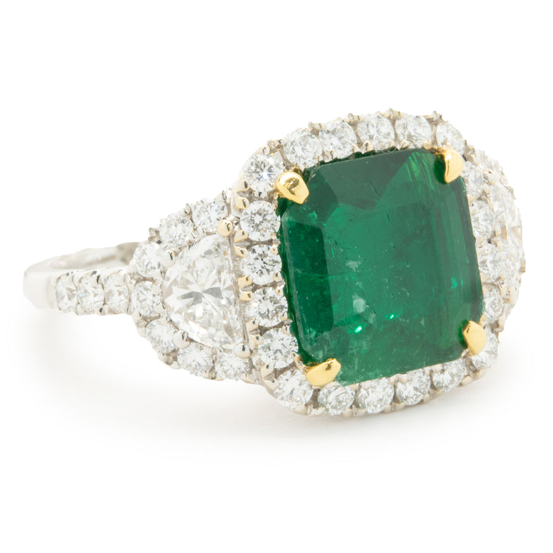 18 Karat Yellow & White Gold Emerald and Pave Diamond Cocktail Ring