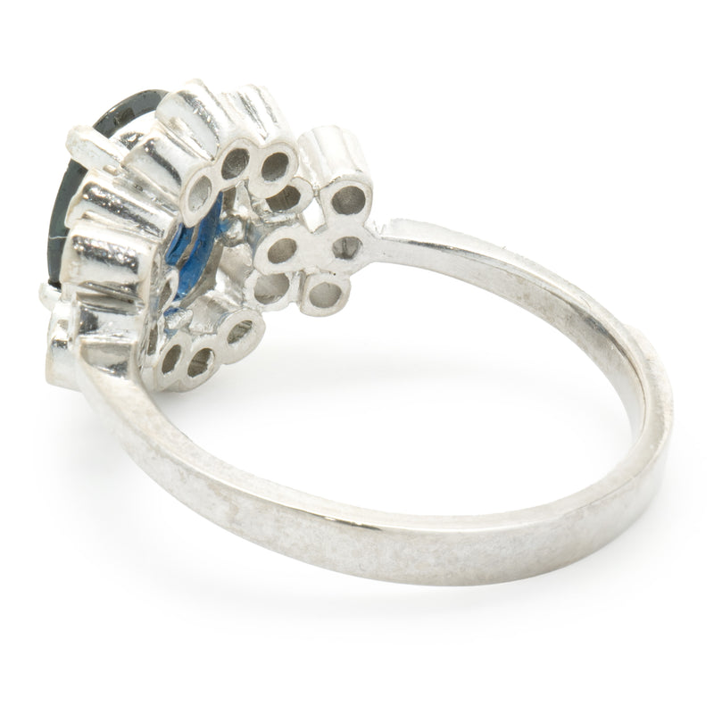 18 Karat White Gold Sapphire and Bezel Set Diamond Ring