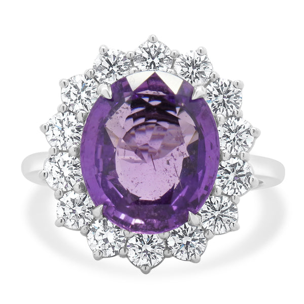 18 Karat White Gold No Heat Purple Sapphire and Diamond Cocktail Ring