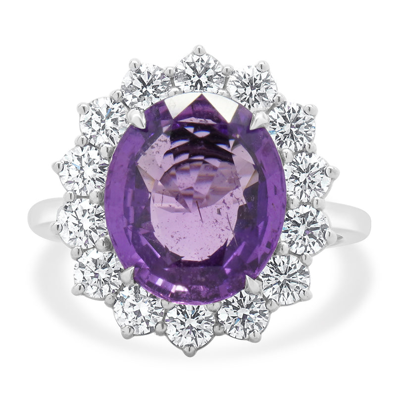 18 Karat White Gold No Heat Purple Sapphire and Diamond Cocktail Ring