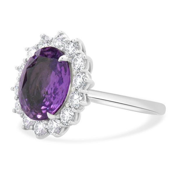 18 Karat White Gold No Heat Purple Sapphire and Diamond Cocktail Ring