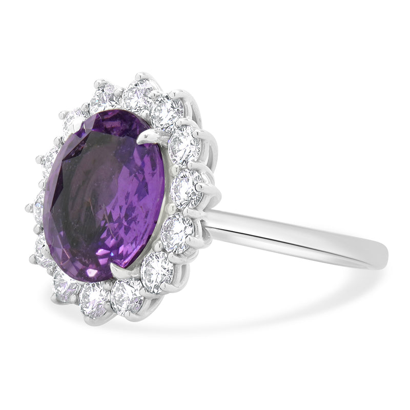 18 Karat White Gold No Heat Purple Sapphire and Diamond Cocktail Ring