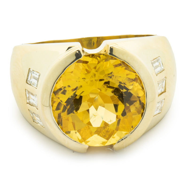 14 Karat Yellow Gold Golden Beryl and Diamond Ring