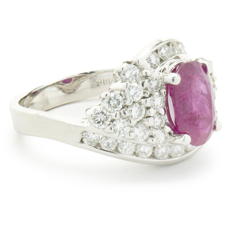 14 Karat White Gold Oval Ruby and Pave Diamond Cocktail Ring