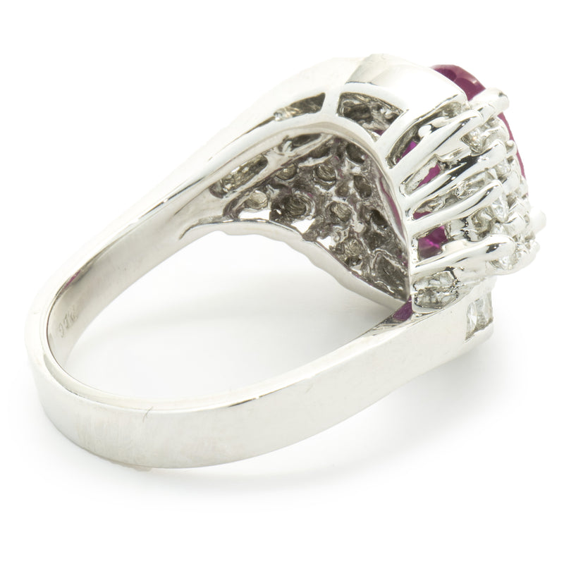14 Karat White Gold Oval Ruby and Pave Diamond Cocktail Ring