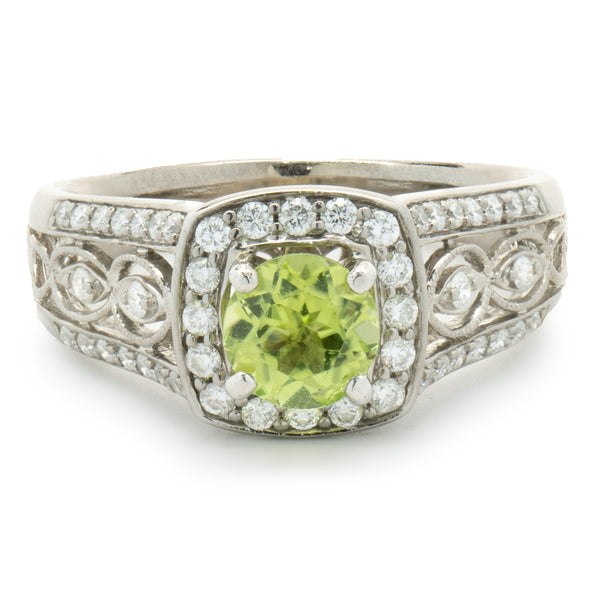 14 Karat White Gold Peridot and Diamond Ring