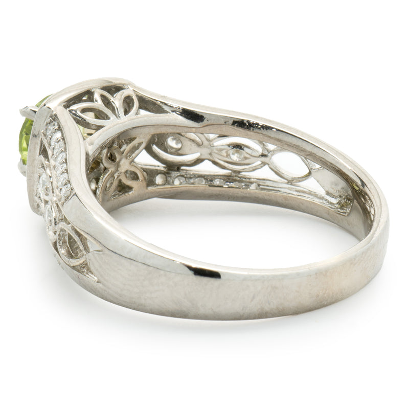 14 Karat White Gold Peridot and Diamond Ring