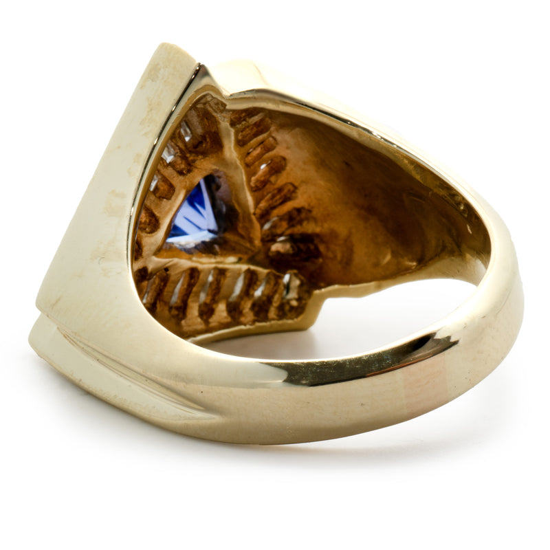 14 Karat Yellow Gold Tanzanite and Diamond Triangle Ring