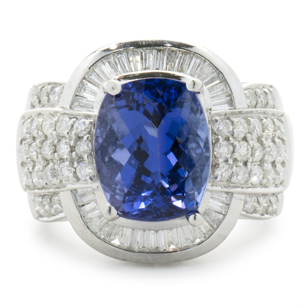 14 Karat White Gold Tanzanite and Diamond Cocktail Ring