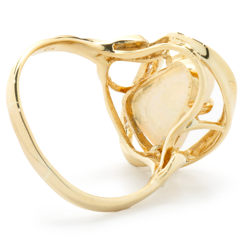 18 Karat Yellow Gold Opal and Diamond Freeform Ring