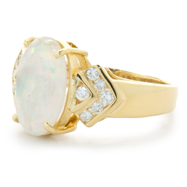 14 Karat Yellow Gold Opal and Diamond Cocktail Ring