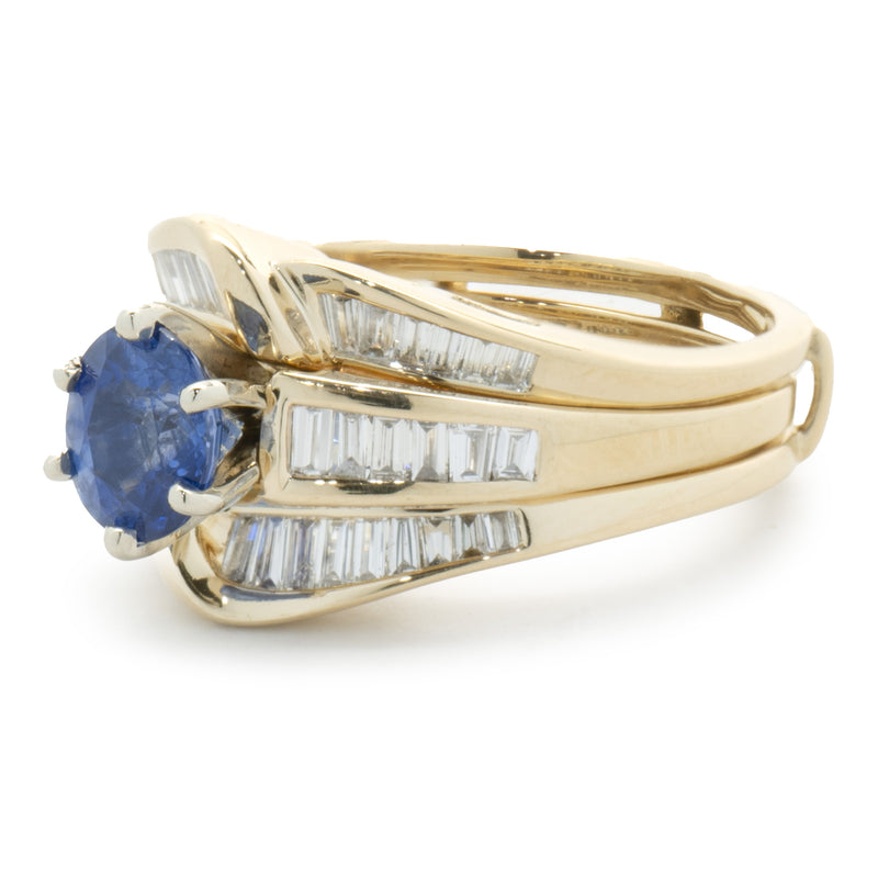 14 Karat Yellow Gold Vintage Sapphire and Diamond Two Piece Ring Set