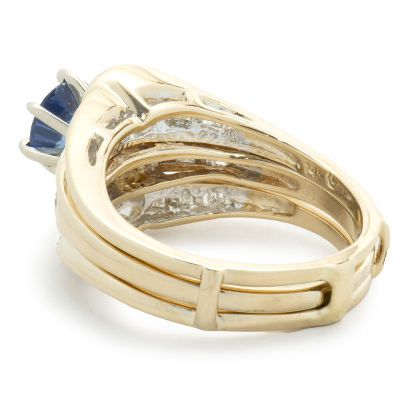 14 Karat Yellow Gold Vintage Sapphire and Diamond Two Piece Ring Set