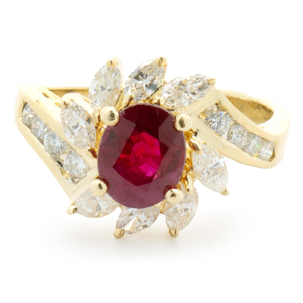 18 Karat Yellow Gold Diamond and Ruby Cocktail Ring