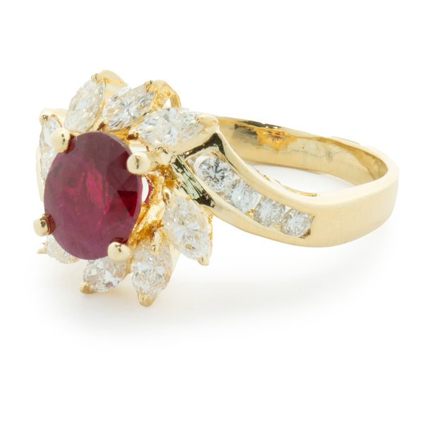 18 Karat Yellow Gold Diamond and Ruby Cocktail Ring