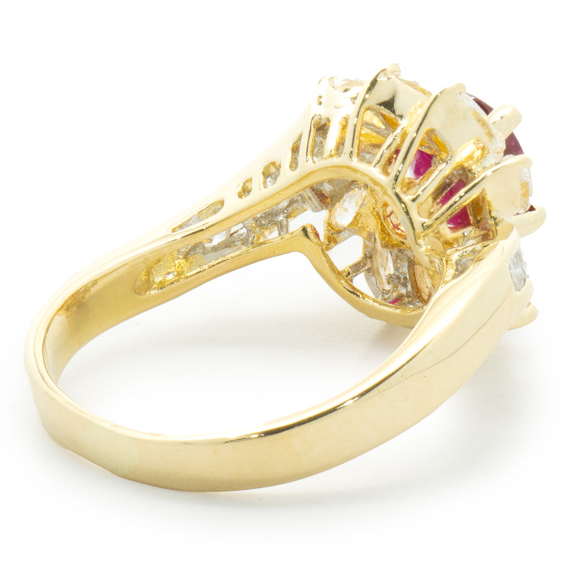 18 Karat Yellow Gold Diamond and Ruby Cocktail Ring
