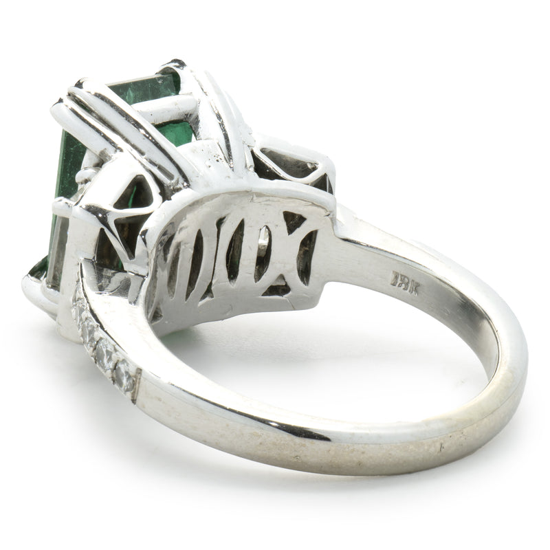 18 Karat White Gold Emerald and Diamond Cocktail Ring